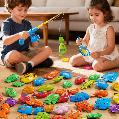 Xelabrion 3-5 4-8, 3 4 5 6 7 8 Magnetic Fishing Game Toys for Kids Toddlers Water Table Bathtub Toys with Pole Rod Net
