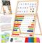 Wooden Abacus for Kids Math - Double-Sided Blackboard Whiteboard for Toddlers with