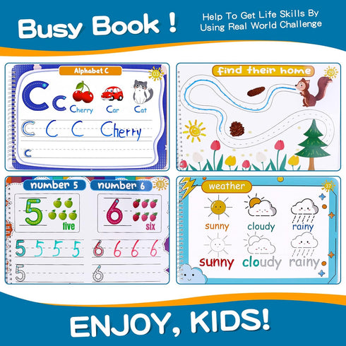 Preschool Learning Activities Workbook, Handwriting Practice Book for Kids, Birthday Gifts for Ages 3-5