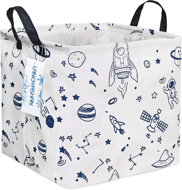 LANGYASHAN Square Storage Baskets, Waterproof Canvas Children Laundry Nursery Hamper for Shelves, Toy Organizer