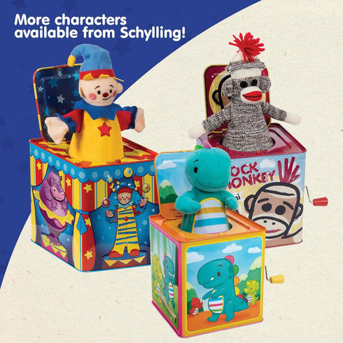 18 Schylling Polka Puppy Jack in the Box - Classic Children's Musical Toy that Dances - Colorful Embossed Tin Box