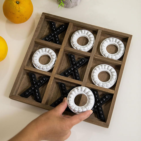 10.6 Inch GENMOUS Wooden Tic Tac Toe Game Board for Seniors Family Indoor, White Rustic Giant Tic Tac Toe Coffee Table