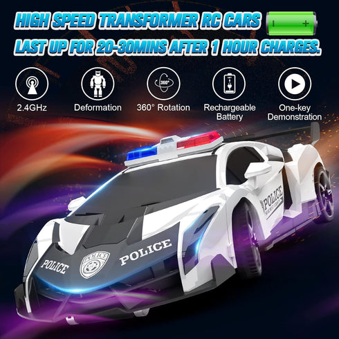 BLUEJAY Transform Rc Cars for Boys 4-12, 2.4Ghz 1:18 Scale Remote Control Car Transforming Robot