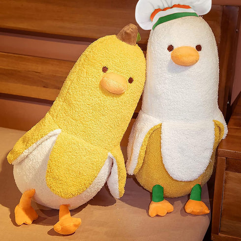 PEACH CAT Cute Banana Duck Stuffed Animal, Long Banana Chef Duck Plush Pillow for Girls and Boys