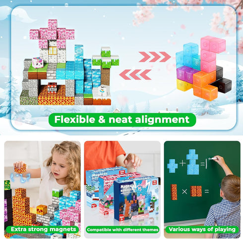 Magnetopia 150PCS Sets 3+, 4-8, 8-12 Magnetic Blocks - Magnetic Building Block Cubes Dark Forest Glacier Castle, Magnet