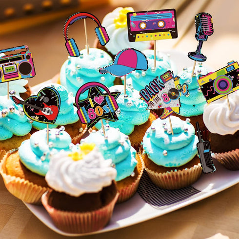 Clabby 32 Pieces 80s 90s Cupcake Topper Theme Birthday Party Decorations, Hip Hop Cake Supplies for Adults, Roller