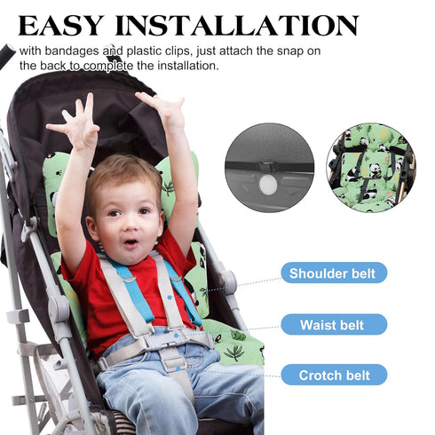 Breathable3D Baby Seat Pad Liner for StrollerSoft and Air Mesh Cotton Universal Baby Stroller Cushion(Green Panda)