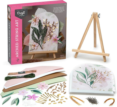 Craft Crush DIY String Art Craft Kit - Floral Interior Design DIY Activity for Teens & Adults - Complete String Art Kit with Embroidery Thread, Foam Canvas, Metal Pins, Wooden Easel - Ages 13+ by Craft Crush