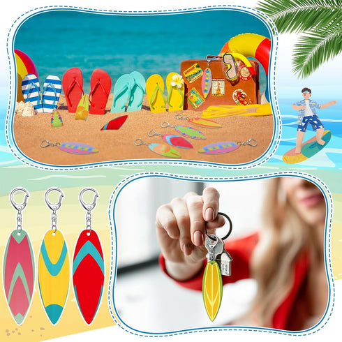 Bucherry 36 Pcs Beach Favors Keychain Gifts Set, Wooden Surfboard, Slippers, Sea Turtle, Coconut Tree Keychains (Flower)