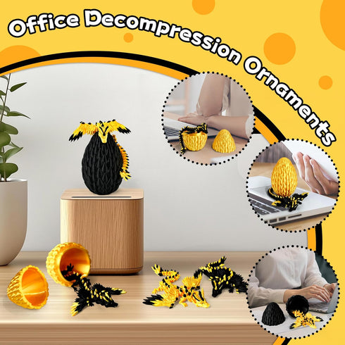 2PCS 3D Impossmaker Printed Dragon Egg with Dragon Inside, Black and Gold Eggs Articulated Fantasy Fidget Toys
