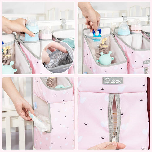 Orzbow 3-in-1 Nursery Organizer - Baby Diaper Caddy | Hanging Storage for Baby Essentials | Pink