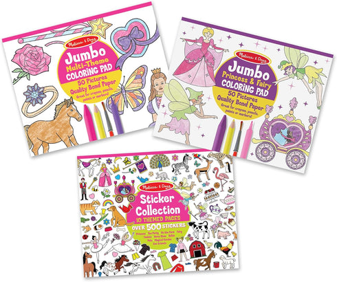 Set: 3+ Melissa & Doug Sticker Collection and Coloring Pads Princesses, Fairies, Animals, and More Kids Arts
