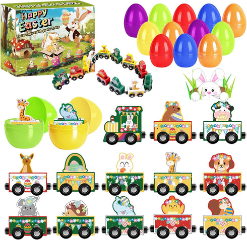 Yxwomenxy Easter Eggs Magnetic Wooden Animal Train for Kids,Easter Basket Stuffers,Easter Eggs Surprise