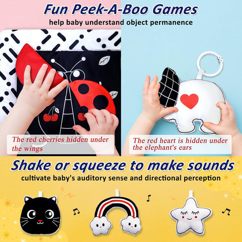 6 Tummy 0-6 6-12 Poycuna Black and White Baby Gym Play Mat with Toys Time Activity Mat for Babies Months High Contrast