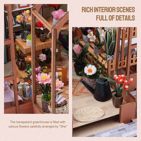 Set, 1:24 INSGEN Greenhouse Booknook Kit, DIY Miniature Dollhouse Building Scale Wooden Diorama Model, Tiny Street