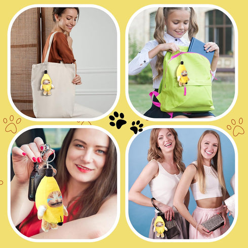 Shappy 2 Pieces Banana Cat Keychain, 6.5 x 3.9 Inch Soft Plush Keychain, Funny Crying Cat Gifts (Lovely)