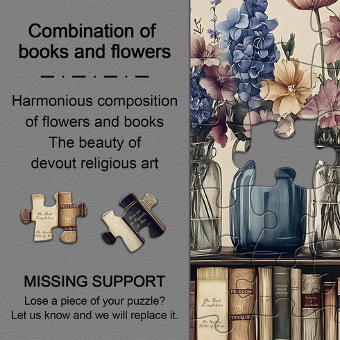 PICKFORU 1000 Retro Wildflowers Puzzles for Adults Pieces, Christian Jesus Floral Book Pages Religious Jigsaw Puzzle