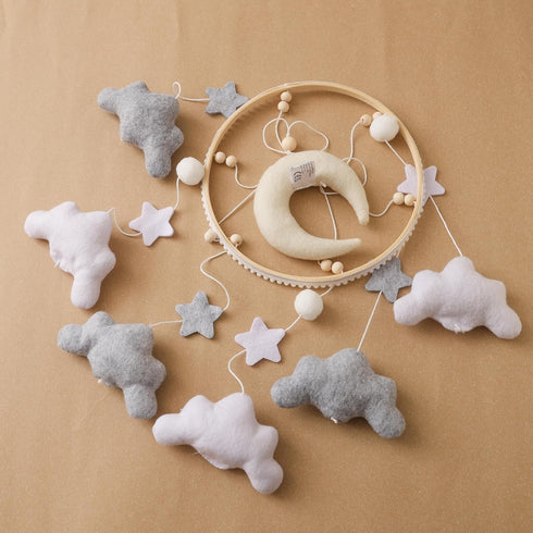 GOODMOM Nordic Boho Baby Crib Bell - Moon & Stars Felt Nursery Decor, Neutral Minimalist Baby Room Hanging Ornament
