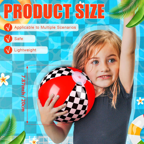 Hollowfly 6 Pack 7.87" Swimming Summer Race Car Beach Ball for Kids Bulk Inflatable Black and White Checkered Flag Pool