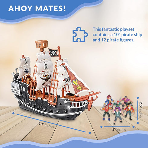 HOWBOUTDIS Playset 10 inch 2 inch 3yrs+ Pirate - Pirate Ship with Pirate Figurines - Hours of Imaginative Play- Makes a