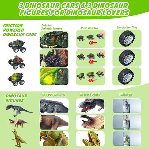 3 3 3-5-7, 3 4 5 6 7+ Dinosaur Toy Trucks with Dino Cars & Dino Figures, Sound Light Transport Carrier Truck Dinosaur