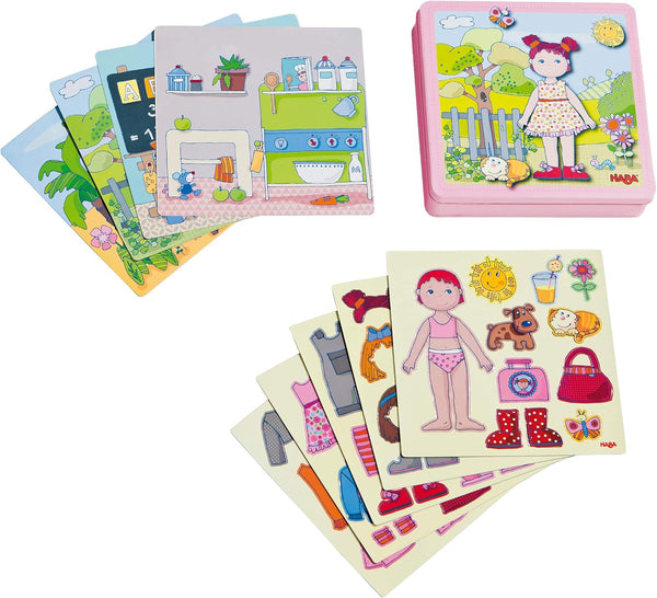 HABA Dress-up Doll Lilli Magnetic Game Box - 54 Magnet Pieces and 4 Backgrounds in a Metal Tin Sturdy