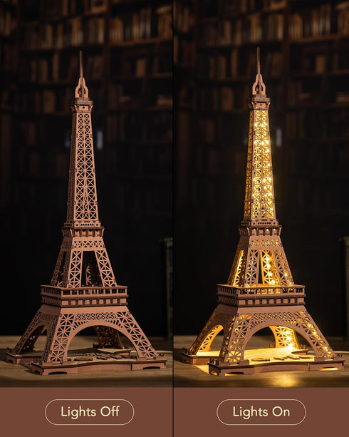 Tower,3D 3D Set Rowood Eiffel Puzzle Model Kits for Adults,DIY Wooden Puzzles for Adults,Builing with LED,Home
