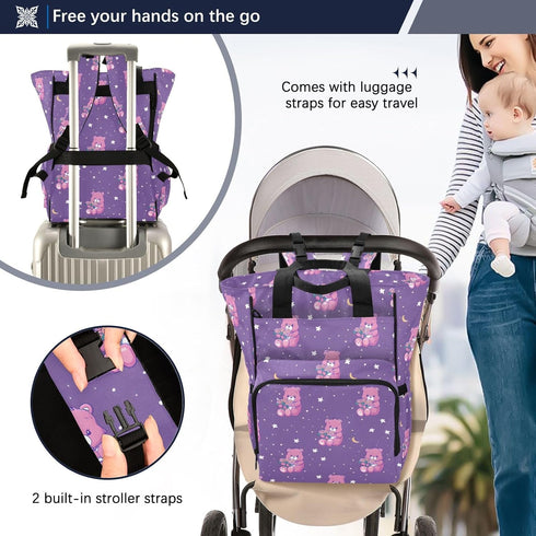 SUABO Backpack Powder-colored Bear Cub Hoshiboshi Fuuka Pattern Baby Diaper Bag Large Bag Waterproof Travel Diaper Bags
