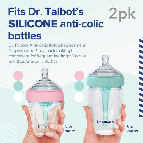 Talbot's (2-Pack) 6+ Dr. Silicone Anti-Colic Bottle Replacement Nipples - Anti Colic Baby Bottle - Feeding Supplies