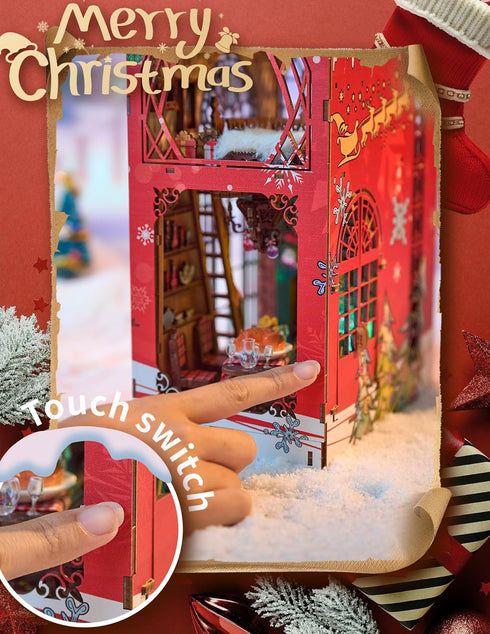 Decor,3D DIY Book Nook Kit,Miniature Dollhouse Kit,Booknook Bookshelf Insert Wooden Puzzles with LED,Easter Halloween