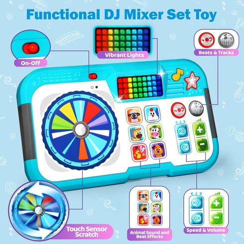 SANANT Set, 6-12 Tummy 1st 1 2 3 Baby DJ Toddler Musical DJ Table with Lights for Months, Preschool Infant Time Toy