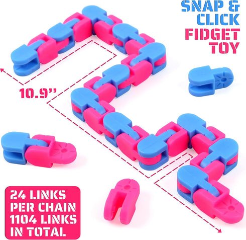 Neureyte 46 Pack 24 Links Wacky Tracks Snap and Click Fidget Toys,Fidget Snake Toy for Party Favors,Plastic Chains