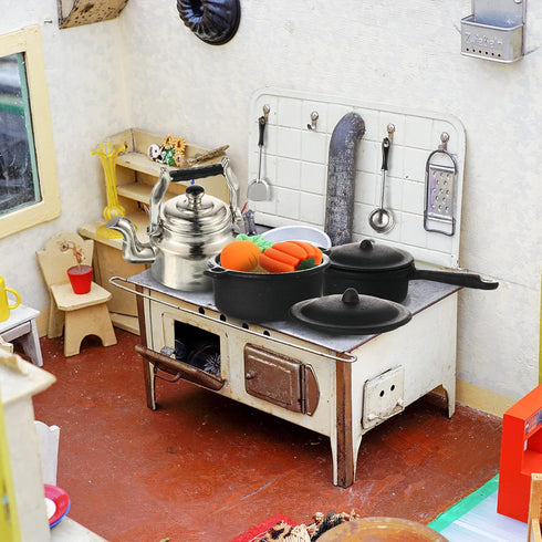Gejoy 34 1/12 Pcs Miniature Dollhouse Kitchen Accessories Scale Mini Dollhouse Metal Pots and Pans Stove top Cookware