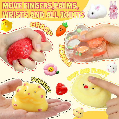 20Pcs Easter Gifts for Kids - Taba Squishies Kit with Greeting Cards, Kawaii Stress Relief Toys, Squishies Fidget Toys