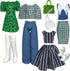 Eledoll 11.5 inch Doll Clothes Lot, Deluxe Fashion Pack Green/Blue Tweed Blazer Suit Set, Evelyn Grace 1950's