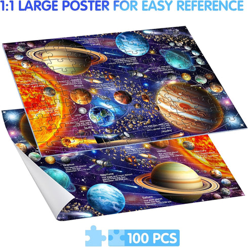 100 Piece Puzzles for Kids Ages 4-10, Solar System Educational Space Planet Puzzle Toys