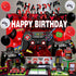 Video Game Birthday Party Decorations, Red and Black Gamer Supplies, Happy Birthday Backdrop, Cake Topper