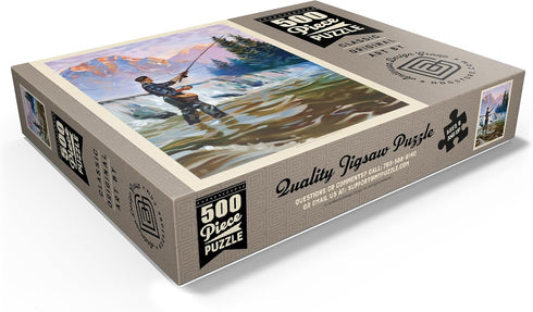 MyPuzzle Classic Sportsman: Fly Fishing, Vintage Poster - Premium 500 Piece Jigsaw Puzzle for Adults