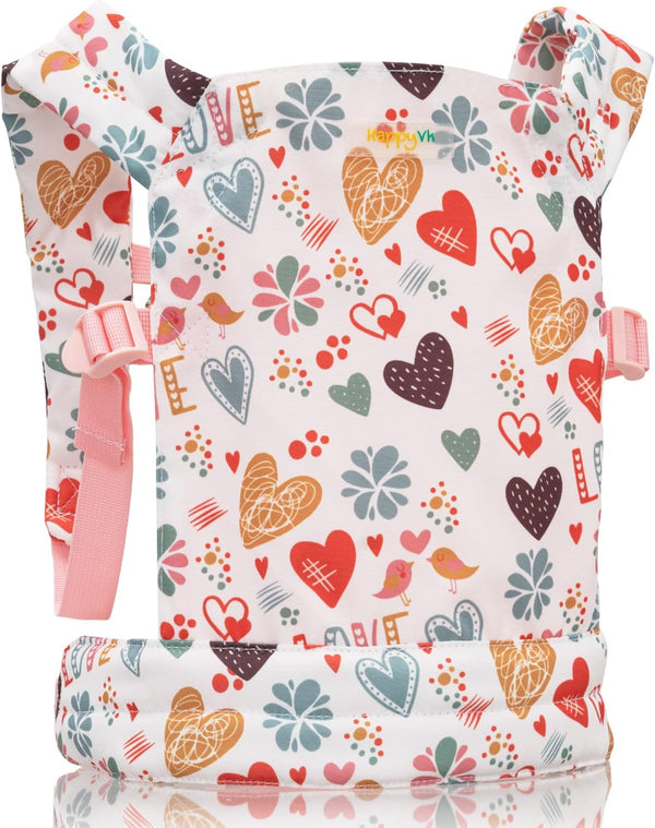 Baby Doll Carrier for Kids - Adjustable Straps Doll Carrier for Little Girls - Pink Love Design