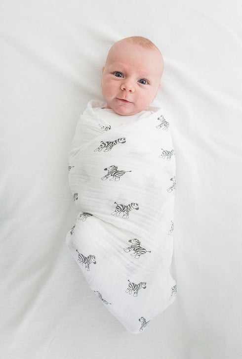 46x46 inches, Amazing Baby - Sensory Muslin Swaddle Blanket, Premium Cotton, XLarge Zebra, Black and White for Baby
