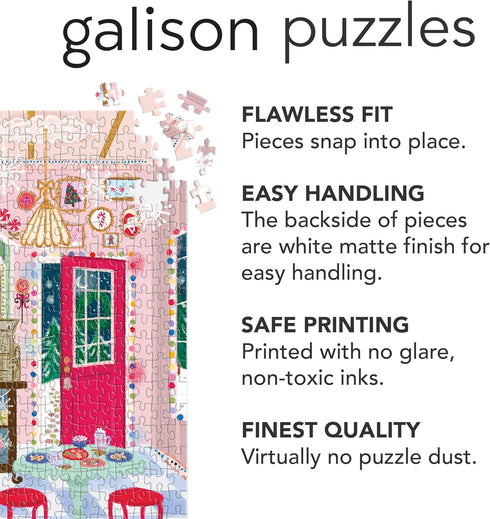 Galison Gingerbread Cottage – 500 Piece Joy Laforme House Shaped Jigsaw Puzzle of A Christmas Gingerbread Bakery