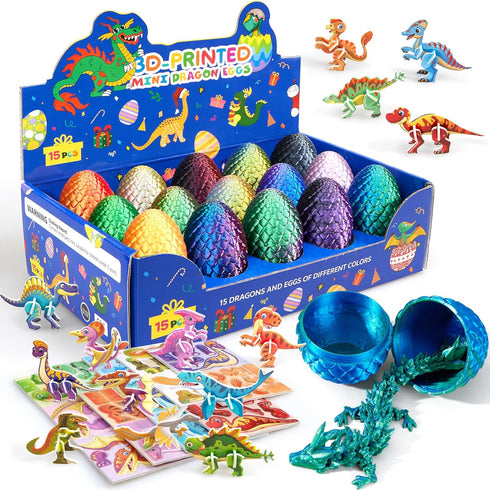 15PCS 3D Printed Dragon Egg,3D Dragon Eggs Set with Display Stand,Mini Dragons