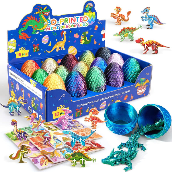 15PCS 3D Printed Dragon Egg,3D Dragon Eggs Set with Display Stand,Mini Dragons