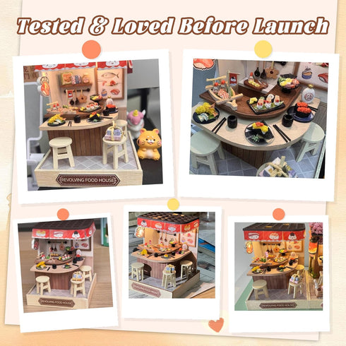 Flever Dollhouse Miniature DIY House Kit Creative Room with Furniture for Romantic Artwork Gift (Revolving Food House)