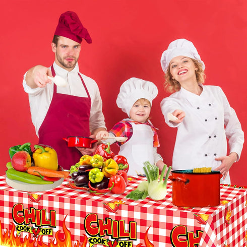 3Pcs Chili Cook Off Tablecloth - 87x51In Plastic Table Covers for Mexican Chili Buffet Baby Shower Party