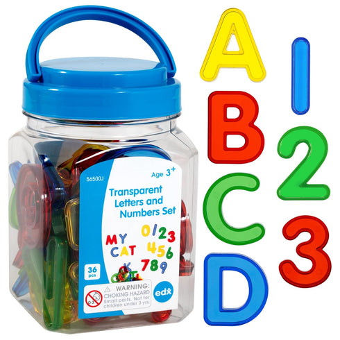 edxeducation Transparent Letters and Numbers Mini Jar, Colorful Plastic Light Box Accessory for Sensory Play