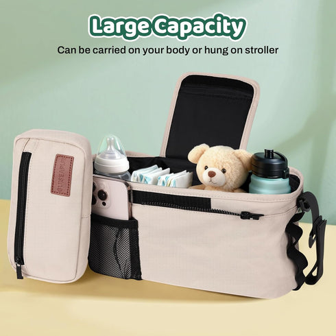 Guiseapue Universal Stroller Organizer with Cup Holder: Baby Essentials, Stroller Caddy with Shoulder Strap, Detachable