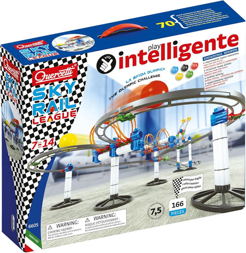 Quercetti Skyrail League Marble Run, 166 Piece Set, Build Parallel Tracks with Loops and Jumps, for Kids Ages 7 Years