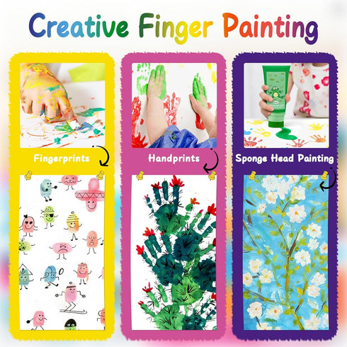 Noosuna 12 (1.69fl oz/Tube) Set Washable Finger Paint with a Sponge Head, Colors Non-toxic, Toddler Painting for Kids