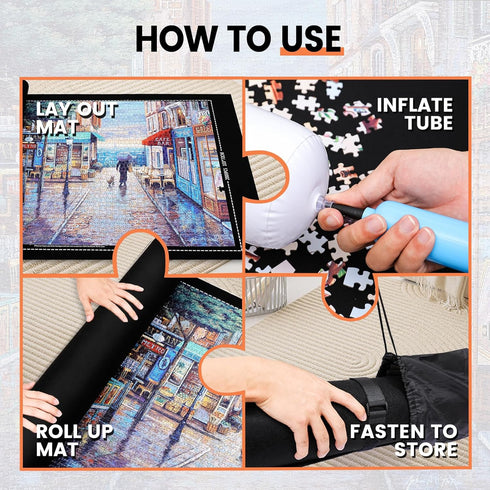 3000 2000 1500 1000 Jigsaw Puzzle Mat Roll Up - Pieces Puzzel Matte, Black Felt Roll-Up Puzzles Felt Save Mats Trays